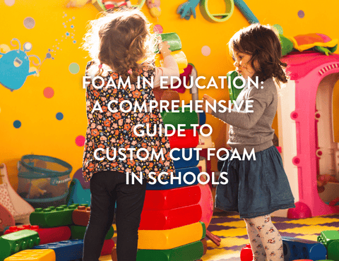 two children playing with custom cut foam in a colourful primary school environment